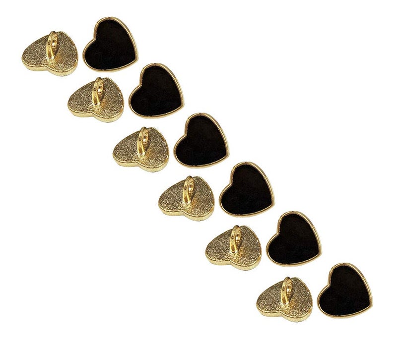 RECHERE 30 PCS Love Heart Shape Metal Shank Buttons Craft for DIYS Sewing Embellishment (Black with Gold 12mm)